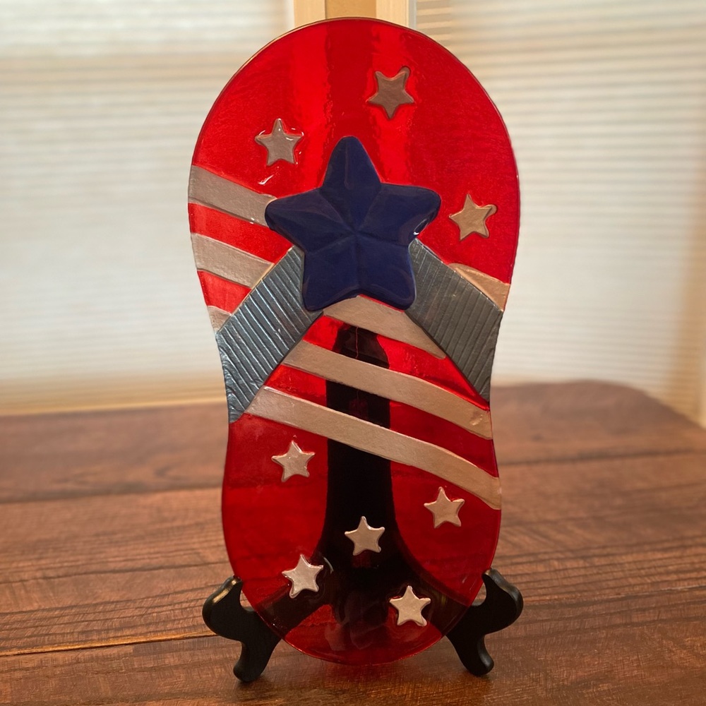 Flip Flop Platter. Large Glass Summer Patriotic Flip Flop Platter Temp-Tations